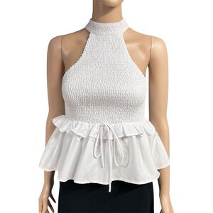 NWT✨ | Aureum | High Neck Smocked Bust Ruffle Peplum Sleeveless Top
